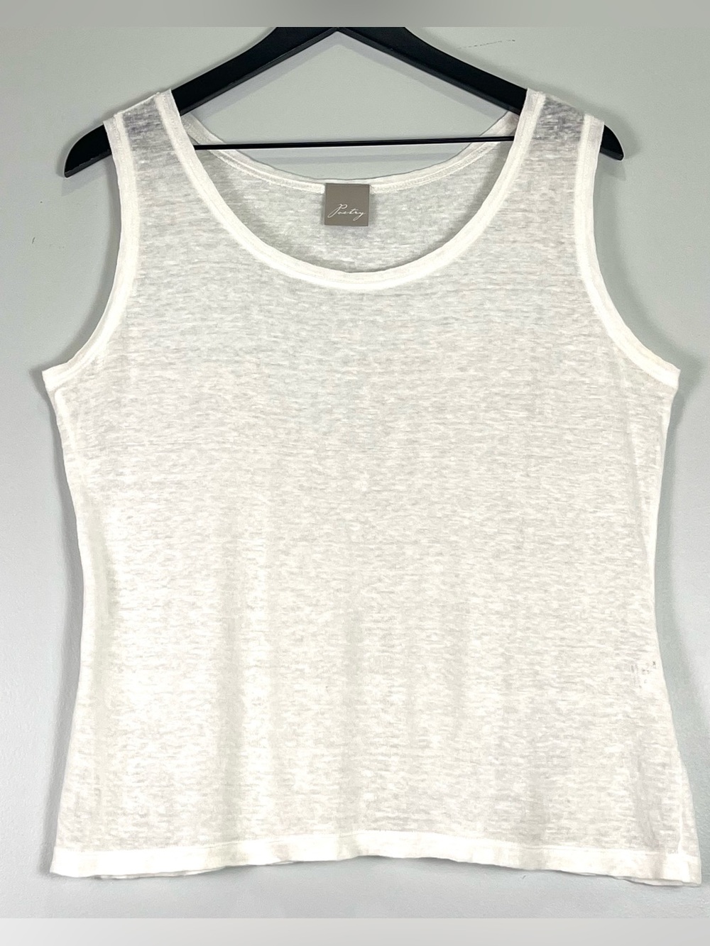 PEOTRY 100% Linen White Ivory Tank Top Lightweight Semi Sheer Round Neck Size 12